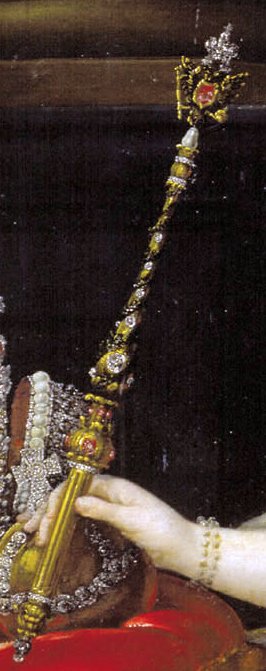 Detail of imperial sceptre from Alexei Antropov's portrait of Catherine the Great (ca. 1760s) [image in public domain]